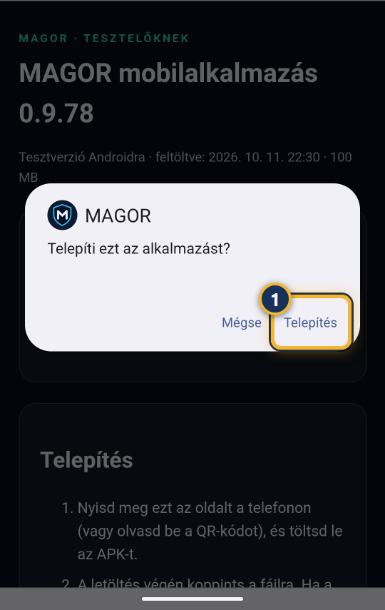 Telepíti ezt az alkalmazást? Telepítés gomb