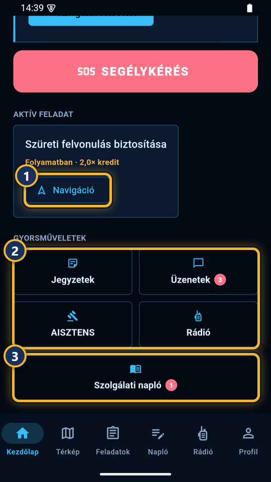 Az aktív feladat és a gyorsgombok