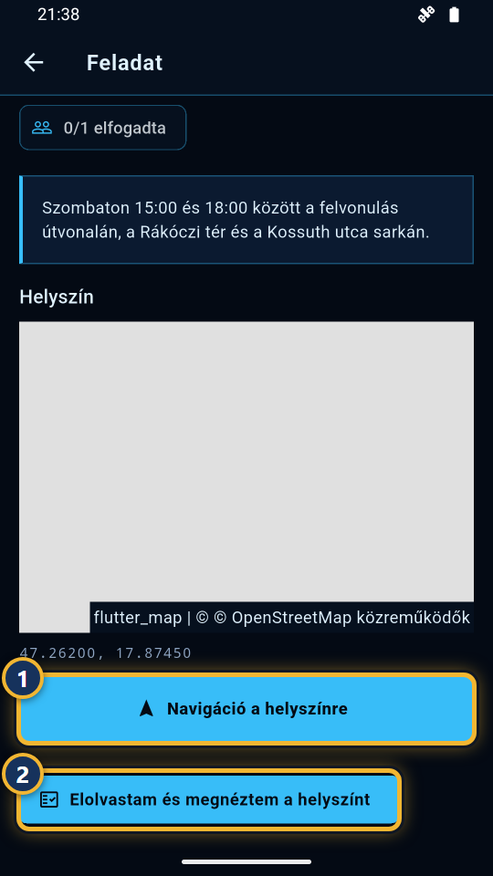 A feladat alján az Elolvastam és megnéztem a helyszínt gomb